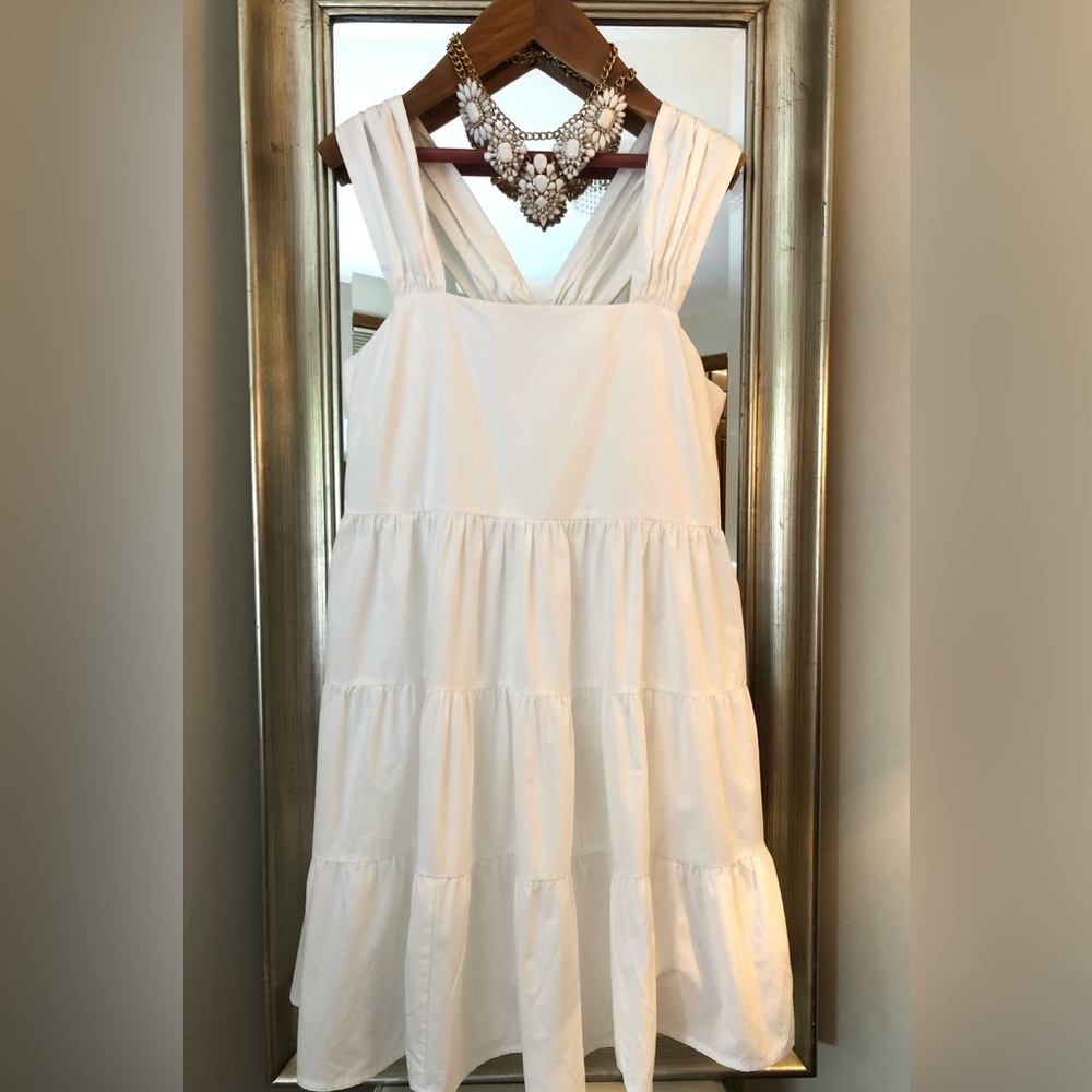 Banana Republic Cotton White Sundress with Black Label Detail